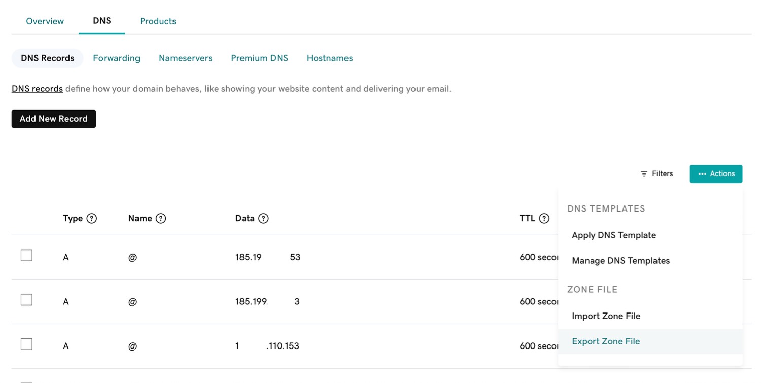 Export Zone File GoDaddy